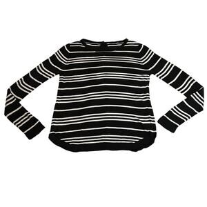 Women's Crewneck Stripe Knit Top Size XS Button Back Lightweight Casual Neutral